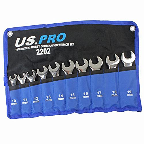 US PRO Stubby Spanners 10pc Short Reach Combination Spanner Set 10mm-19mm 2202