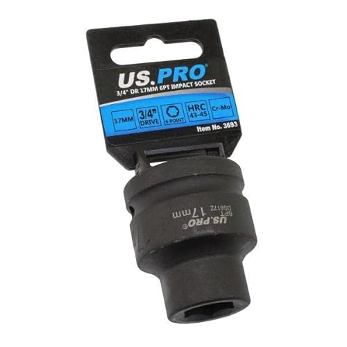 US PRO 17mm 3/4" Square Drive 6 Point Impact Socket Metric Black Short DR