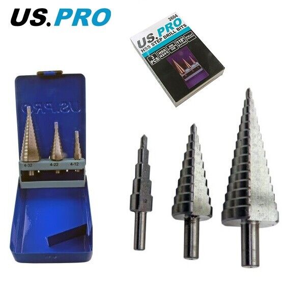 US PRO Tools 3pc Hss Steel Step Drill Set 118 Split Point 4-32mm NEW 2604