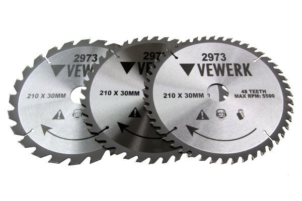 3x VEWERK TCT Circular Wood Saw Blades 210 X 30MM Festool TS75, Makita 2973