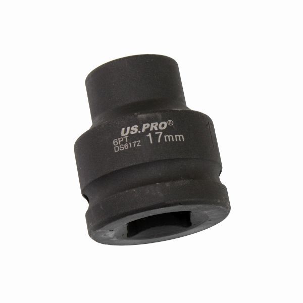 US PRO 17mm 3/4" Square Drive 6 Point Impact Socket Metric Black Short DR