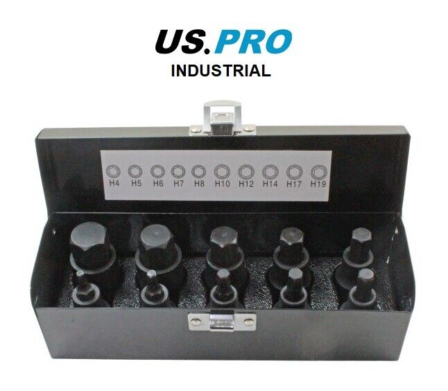 US PRO INDUSTRIAL 10pc 1/2" Impact Hex Allen Bit Socket Set H4-H19, 1366