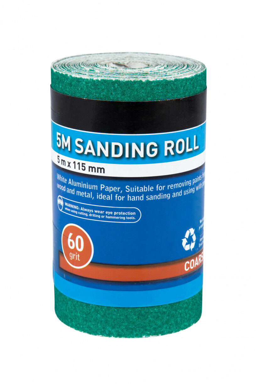 Sandpaper 5m x 115mm Sanding Roll 60 Grit, Anti Clogging for Flat Surfaces