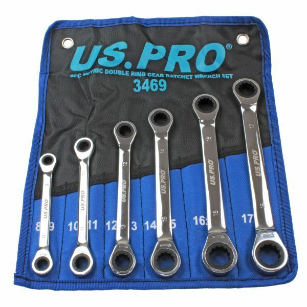 US PRO 6pc Metric Ratchet Spanner Set Double Ring Gear Wrench Spanners 8-19mm