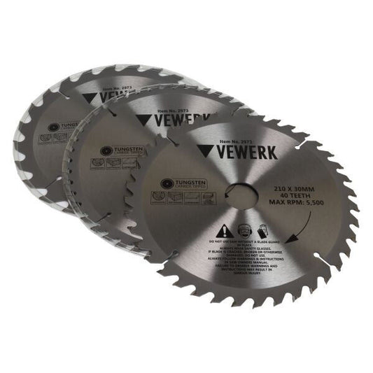 3x VEWERK TCT Circular Wood Saw Blades 210 X 30MM Festool TS75, Makita 2973