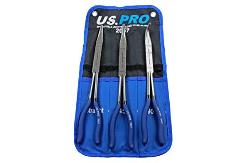 US PRO Tools 3pc Double Jointed Long Nose Pliers, Plier Set  45 & 90 Degree 2057