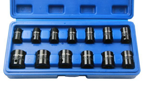 US PRO 3/8" Shallow Impact Socket Set Metric 7-19mm 6 Point  13PC Ratchet Tool