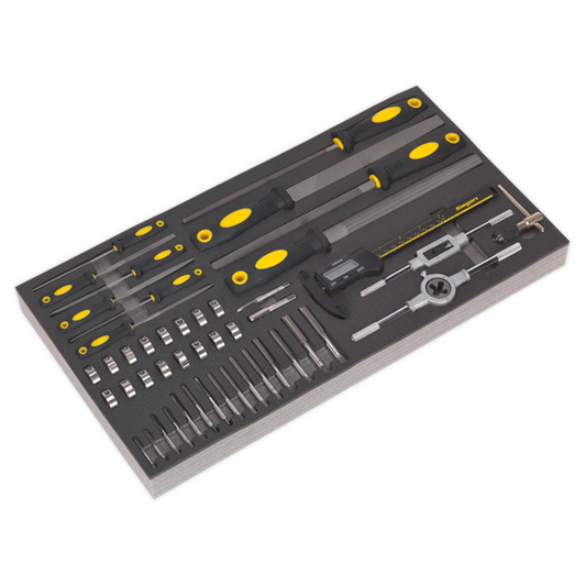 Sealey Tool Tray with Tap & Die, File & Digital Caliper Set 48pc S01132