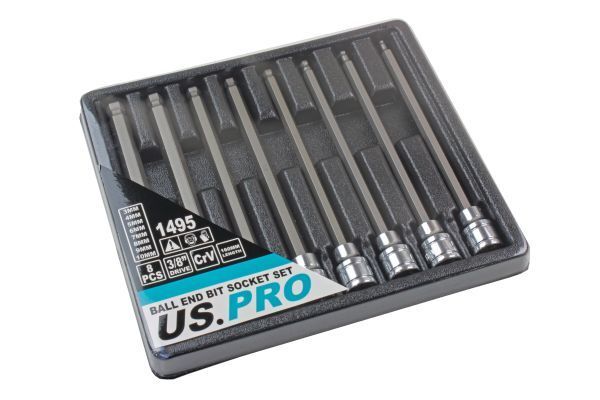 US PRO Tools 8pc 3/8" Long Ball End Hex Allen Bit Key Sockets NEW 1495