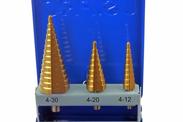 US PRO Tools 3pc HSS Step Drills Titanium Coated 4mm to 30mm 2645