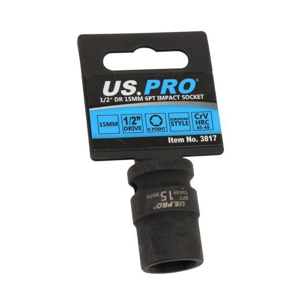 US PRO 15MM 1/2" DR 6PT IMPACT SOCKET EURO STYLE CR-V