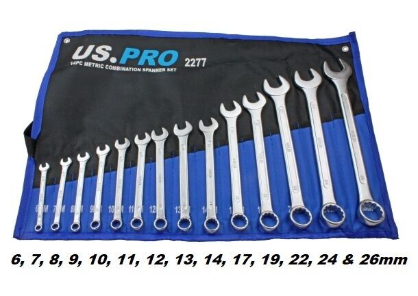 Metric Spanner Set 14pc Combination Spanner set by US PRO 6-26mm Fixed Tool 2277