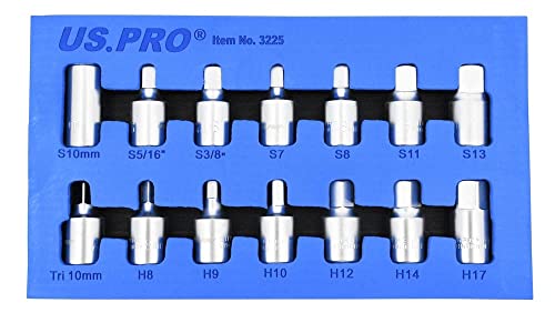 Drain Sump Plug Key Set, Keys Oil Sump Axle Gearbox Drain Keys 14PC 3/8" US PRO