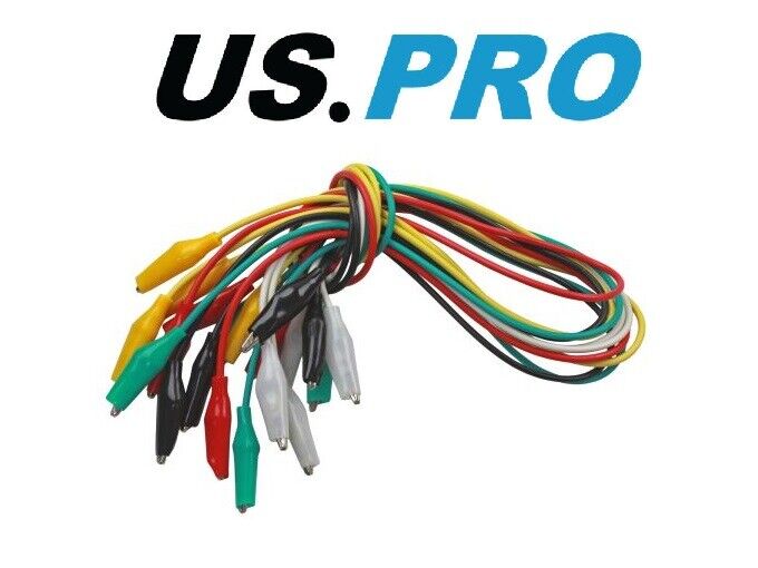 US PRO Tools 10pc Coloured Test Leads With Crocodile Clips 500mm 0.5amp 7033