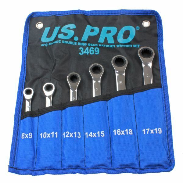 US PRO 6pc Metric Ratchet Spanner Set Double Ring Gear Wrench Spanners 8-19mm