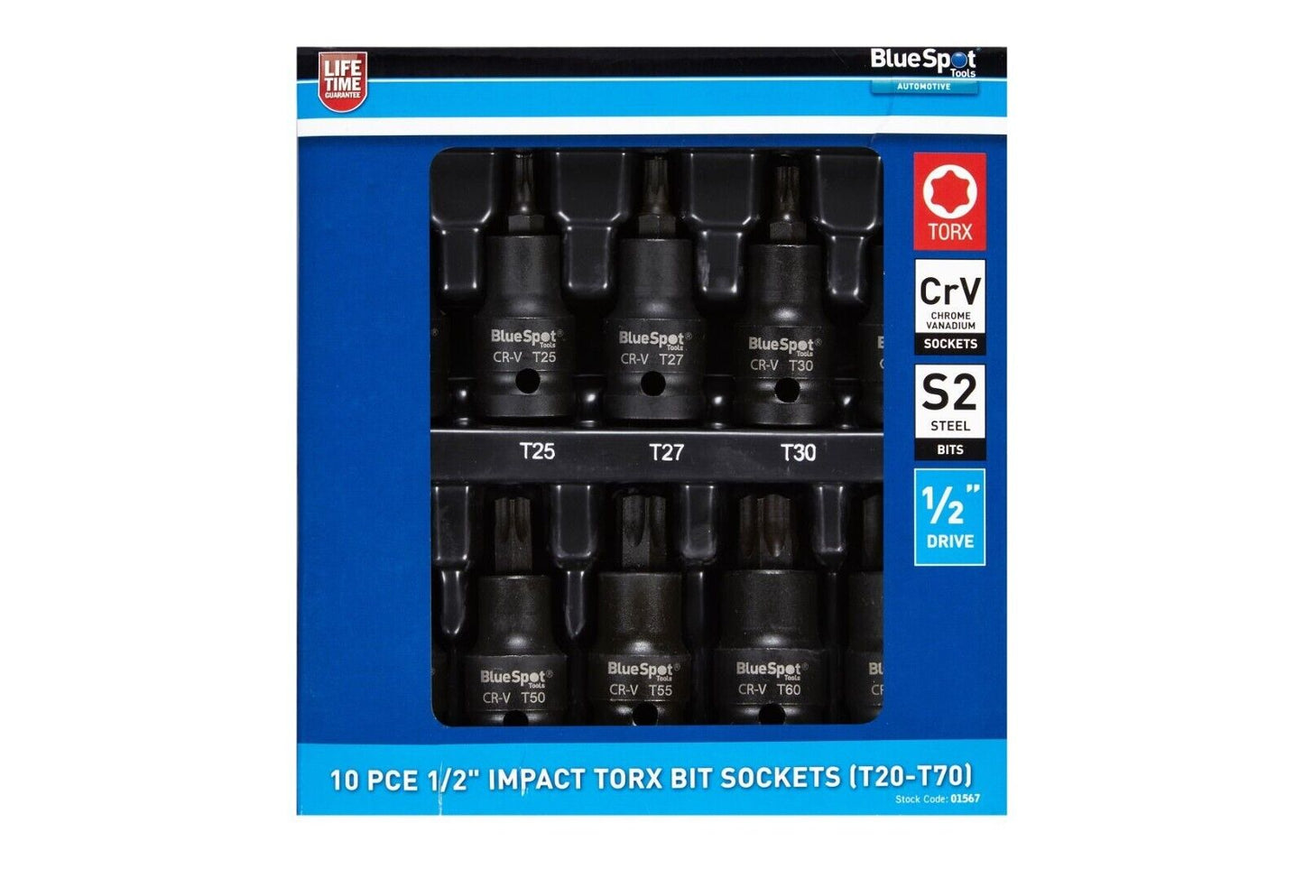 Impact Torx Socket Set 1/2" Drive T20 T25 T27 T30 T40 T45 T50 T55 T60 T70 Star