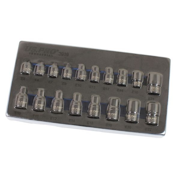 US PRO Tools 18pc 3/8" & 1/2" Dr Impact E Torx Sockets Set E5-E24 Female Star