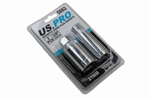 US PRO MAGNETIC SPARK PLUG SOCKETS 16 & 21MM  2PC 3/8" DR SPARKPLUG Tools 5882