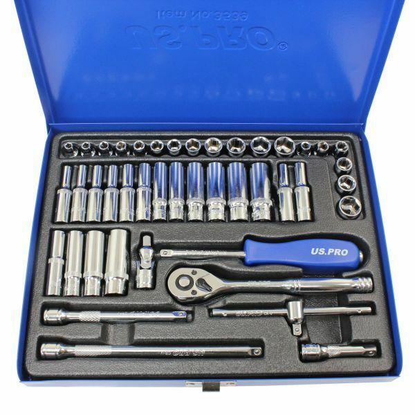 US PRO 43pc 1/4 Drive Metric & AF IMPERIAL Socket Set Shallow Deep Extension UJ