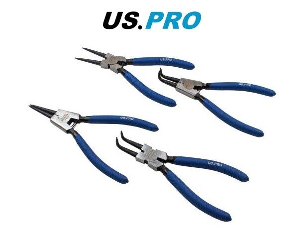 US PRO Tools 4 Piece 7" Circlip Pliers Set - Internal External Bent & Straight