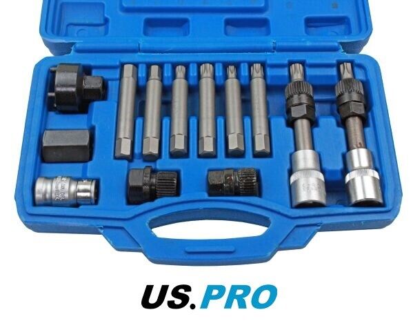 US PRO 13pc Alternator Tool Set Kit Hex Spline Freewheel Removal Set 5559