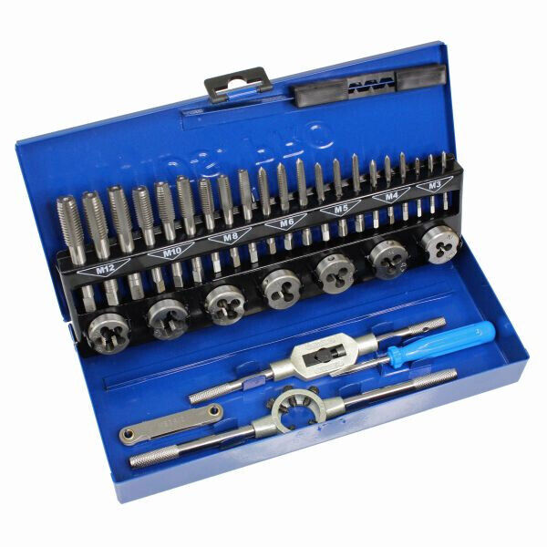 US Pro Metric Tap & Die Set 32PC Tap Wrench M3-M12 Plug Taps Bottoming Dies