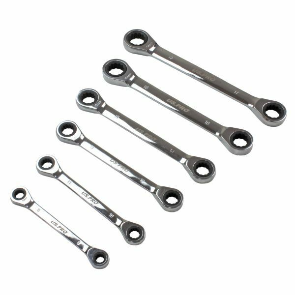 US PRO 6pc Metric Ratchet Spanner Set Double Ring Gear Wrench Spanners 8-19mm