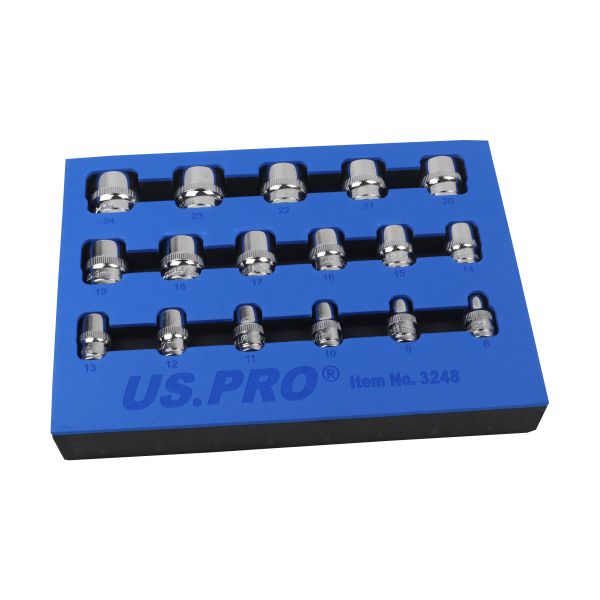 US PRO 17PC 3/8" DR 12PT Shallow Socket Set 8-24mm