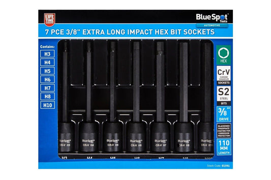 Extra Long Impact Hex Allen Bit Sockets Set 3/8" Drive Impact H3-H10 S2 Steel