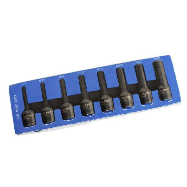 8pc 1/2'' Dr SAE Imperial AF Hex Allen Key Impact Bit Set 78mm 1/4 to 3/4 3387