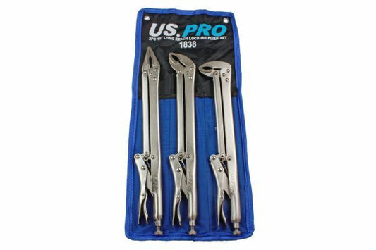 US PRO 3 Piece 15" Flat & Curved Jaw Long Reach Locking Mole Grip Pliers Welding