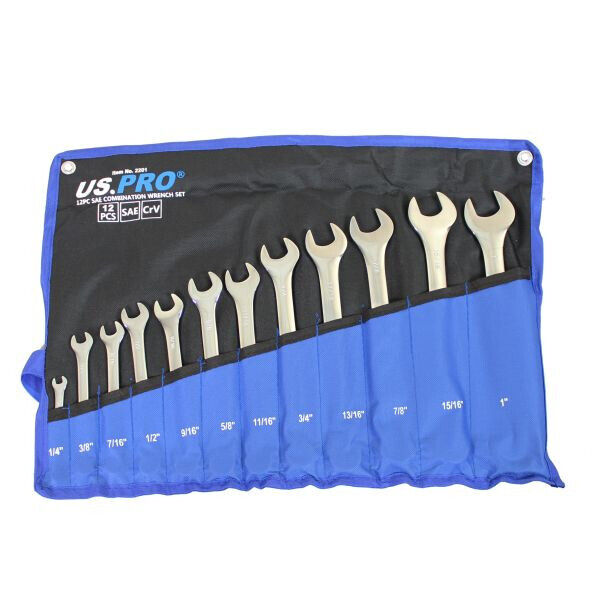 US PRO Tools 12pc SAE / AF Imperial Combination Spanner Wrench Set 1/4 - 1" 2201