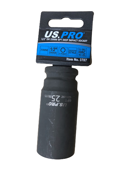 US PRO Tools 25mm 1/2 dr 6pt deep impact socket 25mm impact socket Metric 3787