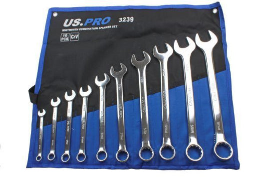 US PRO 10PC Whitworth Combination Spanner Set British Standard 1/8" - 11/16"