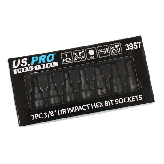 US PRO Tools 7pc Impact Hex Bit Socket Set 3/8" Drive 3mm To 10mm Allen Bit 3957