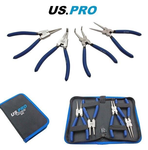 US PRO Tools 4 Piece 7" Circlip Pliers Set - Internal External Straight & Bent