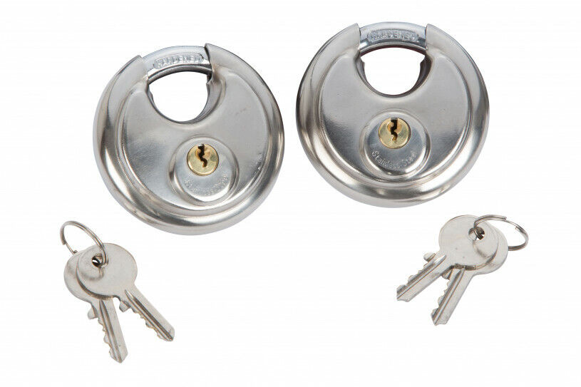 2x Keyed Alike Heavy Duty Disc Padlock 70mm Hardened Steel Solid Brass Cylinder