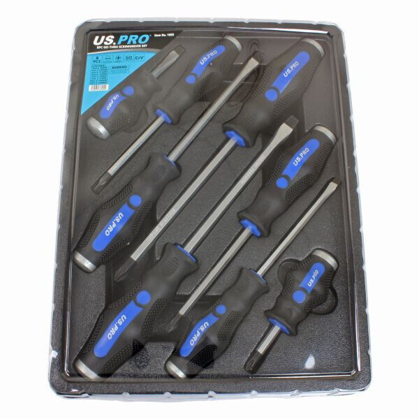 US Pro Bergen 8PC GO-THRU / POUND-THRU SCREWDRIVER SET.SLOTTED & PHILLIPS 1605