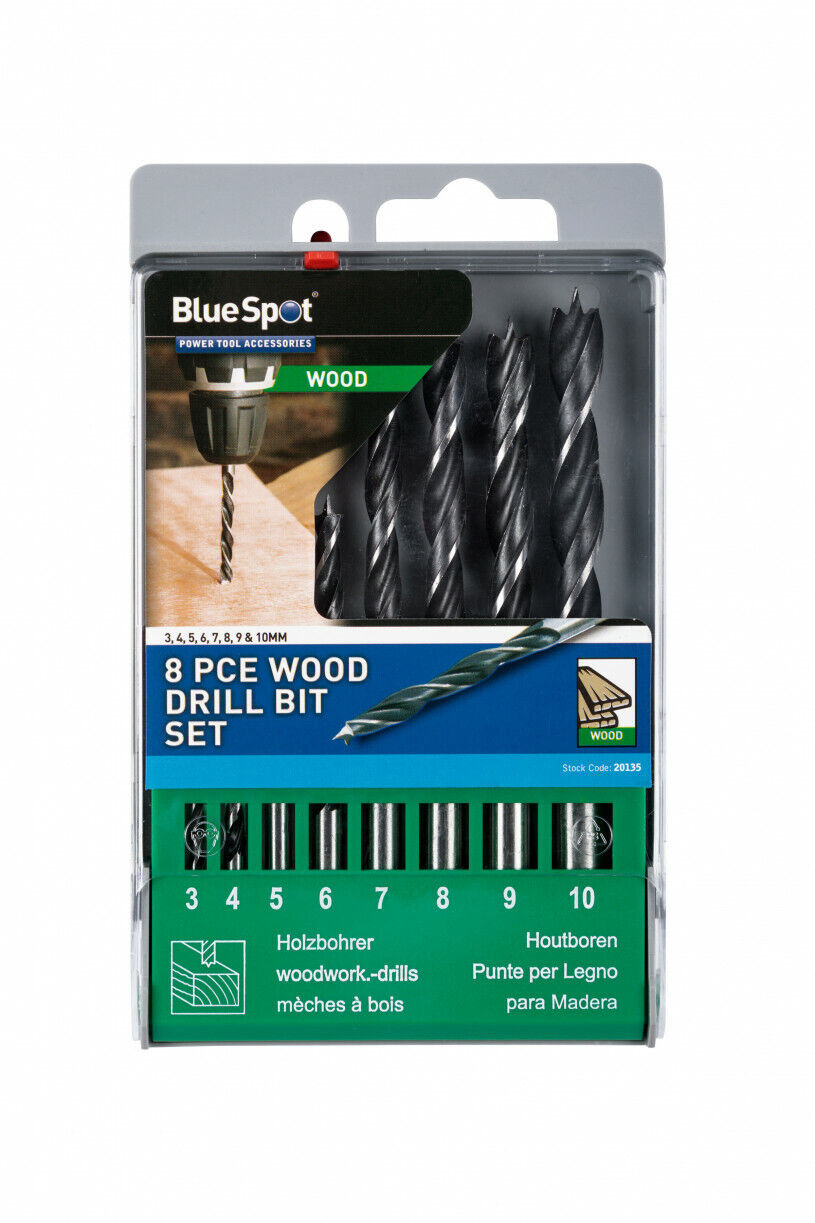 Bluespot 8 PCE Brad Point Wood Drill Bit Set 3,4,5,6,7,8,9 & 10mm 20135