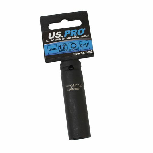 US PRO Tools 16mm 1/2 dr 6pt deep impact socket 16mm impact socket 3752