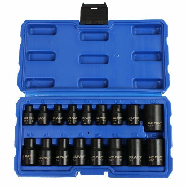 US PRO Tools 17pc 3/8" & 1/2" dr IMPACT FEMALE E-Torx Socket Set E5 to E24 3420