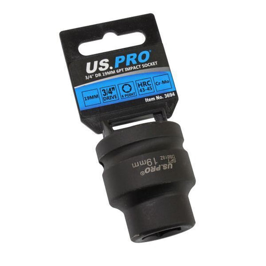 US PRO 19mm 3/4" Square Drive 6 Point Impact Socket Shallow