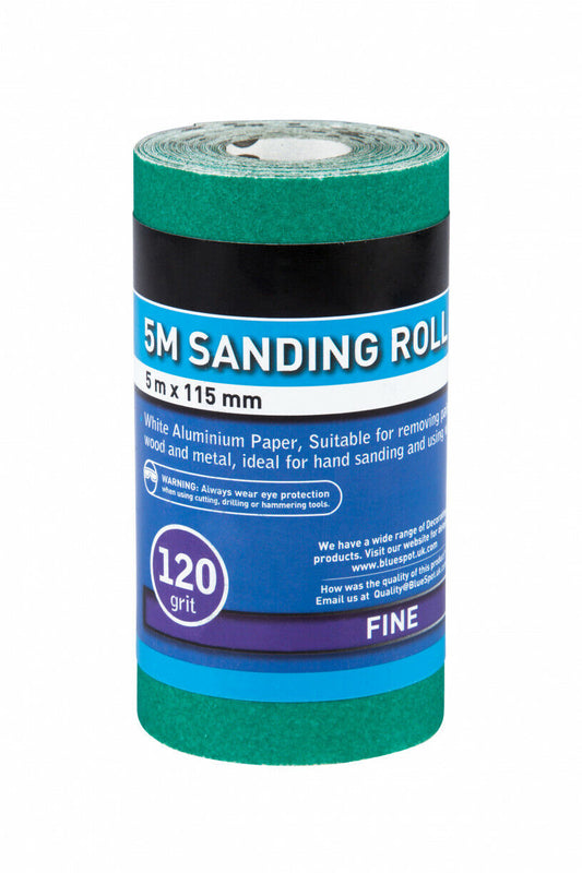 Sandpaper 5m x 115mm Sanding Roll 120 Grit, Anti Clogging for Flat Surfaces
