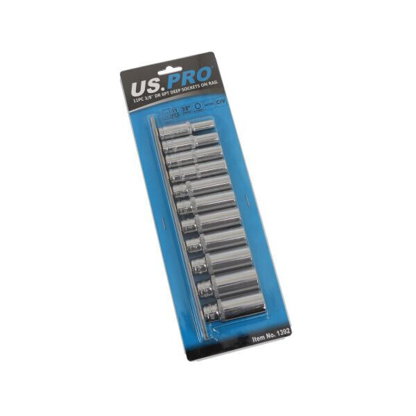 US PRO 3/8" Drive Metric Socket Set Deep Chrome Sockets 11PC 8-19MM Tools 1392