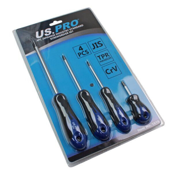 US PRO Tools 4pc Japanese Industry Standard Screwdriver Set JIS PH1 PH2 PH3 1616