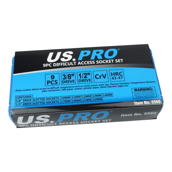 US PRO 9PC Difficult Access Socket Set 10-22mm