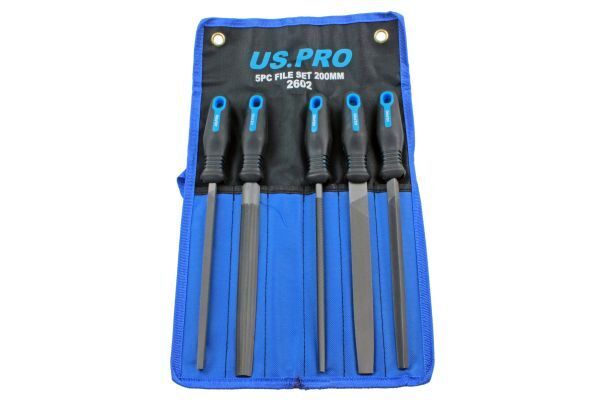 US PRO 5 Piece Steel Engineers File Set Square Half Round Triangle Flat 200mm