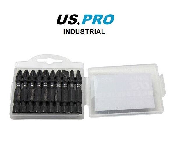 US PRO INDUSTRIAL PK 10 MIXED 50MM IMPACT TORSION SCREWDRIVER BITS PZ PH SL TX