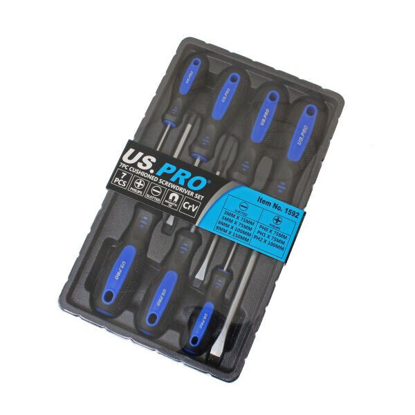 US PRO TOOLS 7PC Magnetic Screwdriver Set Slotted Philips PH0 PH1 PH2 SL 1592