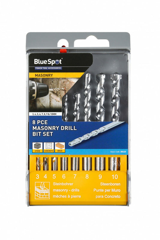 BlueSpot 8pc Masonry Drill Bit Set 3, 4, 5, 6, 7, 8, 9 & 10mm Bits 20123